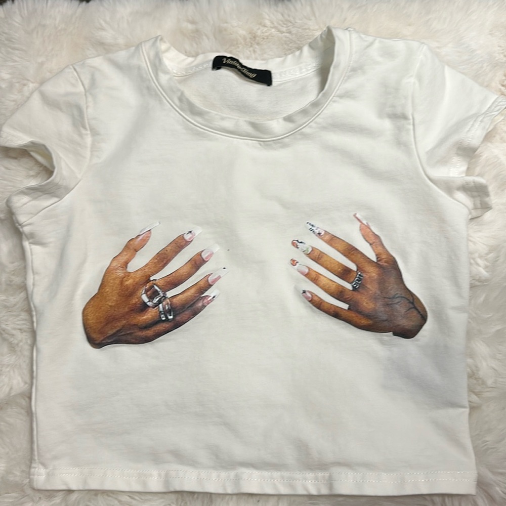 White graphic crop top